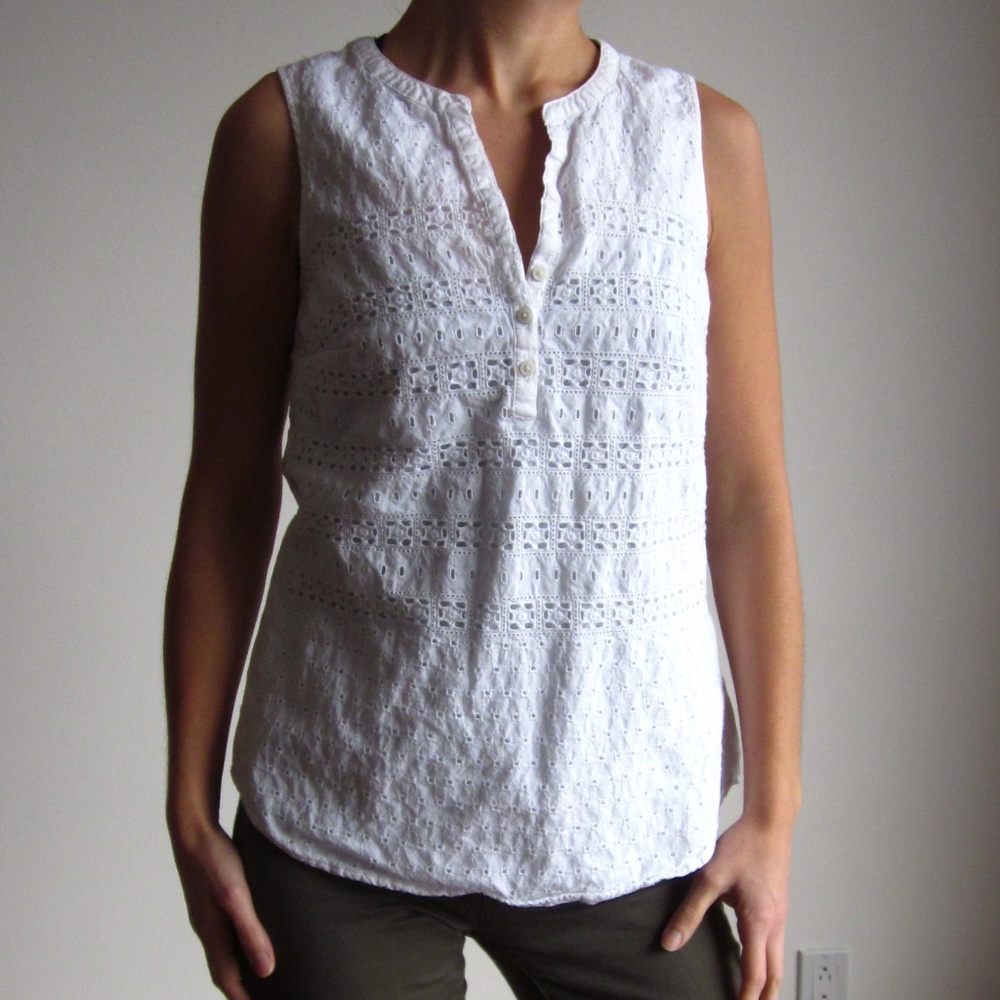 Tommy Hilfiger White Eyelet Sleeveless Henley Top